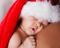 Adorable Baby in Christmas Santa Hat Royalty Free Stock Photo