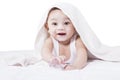 Adorable baby crawling on bed Royalty Free Stock Photo