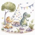 Adorable Baby Dinosaur World Illustration for Nursery Decor.