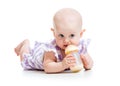 Adorable baby drinking from bottle Royalty Free Stock Photo