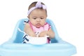 Adorable baby eating food on chair Royalty Free Stock Photo