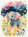 Adorable Baby Elephant Playing in Meadow, Made with Generative AI