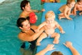 Adorable baby enjoying swimming in a pool with his mother Royalty Free Stock Photo