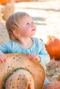 Adorable Baby Girl with Cowboy Hat in a Country Rustic Setting at the Pumpkin Patch