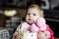 Adorable baby girl eating from spoon mashed vegetables and puree. food, child, feeding and people concept -cute toddler Royalty Free Stock Photo