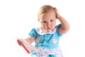 Adorable baby girl holding a card Royalty Free Stock Photo