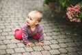 Adorable baby girl playing outside Royalty Free Stock Photo