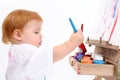 Adorable Baby Girl Painting At Easel