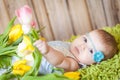 Adorable baby girl with tulips Royalty Free Stock Photo