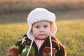 Adorable Baby Girl in Winter Hat and Sweater Outside Royalty Free Stock Photo