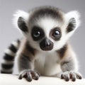 Adorable Baby Lemur Animal Running on white background. ai generative