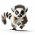 Adorable Baby Lemur Animal Running on white background. ai generative