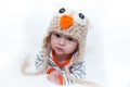 Adorable Baby in Owl Hat Royalty Free Stock Photo