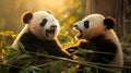 Adorable Baby Pandas Frolicking in Lush Bamboo Forest