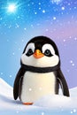 Adorable baby penguin cartoon, with a cheerful expression and cheerful colors