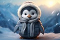 Adorable baby penguin dons snow coat, takes a confident stand