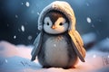 Adorable baby penguin dons snow coat, takes a confident stand