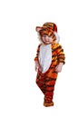 Adorable baby in tiger costume playing smiling acting isolated on white with blank space