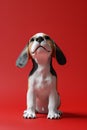 Adorable Beagle Puppy Sculpture on Red Background Cute Dog Figurine with Lifelike Features Perfect Gift for Dog Lovers and