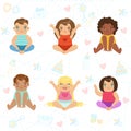 Adorable Big-Eyed Babies Sitting And Smiling, Set Of Cartoon Happy Infant Characters