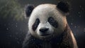 Adorable Big Panda portrait in the Rain. Generative AI.