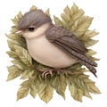 Adorable Birdie Perched on a Branch, AI Generated