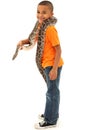 Adorable Black Boy Holding pet Boa Constrictor