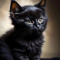 Adorable black kitten on dark background