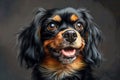 Adorable Black and Tan Spaniel Dog Portrait with Expressive Eyes on a Dark Background