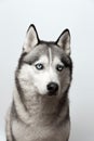 Adorable black and white with blue eyes Husky. Studio shot. on grey background. Focused on eyes Royalty Free Stock Photo