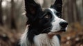 A black and white border collie looking up created with Generative AI