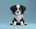 Adorable Black and White Border Collie Puppy Sitting on Blue Background Cute and Playful Dog Portrait Lifelike 3D Rendering of a Royalty Free Stock Photo
