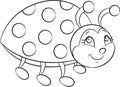Black and white, contour kawaii drawing of a little ladybug for children`s coloring book or coloring game