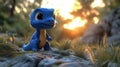 Adorable blue dinosaur in a forest sunset Royalty Free Stock Photo