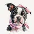 Adorable Boston Terrier Accessories: Pink Headbands and Bandanas for Every Occasion AI Generated Royalty Free Stock Photo