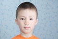 Adorable boy at 7 age portrait closeup, Caucasian child