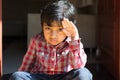 Adorable boy in checked shirt cheerful child happy kid student Royalty Free Stock Photo