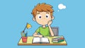 Adorable Boy Contemplating Classroom Tasks Vector Art Inspiration Royalty Free Stock Photo