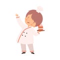 Adorable Boy Holding Cupcake Dessert, Cute Little Chef Character in Uniform Cooking in the Kitchen Cartoon Style Vector Royalty Free Stock Photo