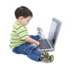 Adorable Boy With Working On Laptop Over White Royalty Free Stock Photo