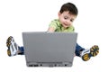 Adorable Boy Working On Laptop Over White Royalty Free Stock Photo