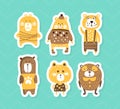 Adorable Brown Bears Stickers Collection, Cute Little Bear Characters Patches Hand Drawn Vector Illustration Royalty Free Stock Photo