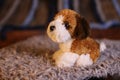 Adorable brown and white stuffed dog toy