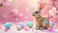 Adorable bunny amidst pastel easter eggs and delicate spring blossoms. Generative AI Royalty Free Stock Photo