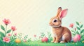 Adorable bunny amidst spring blossoms and pastel eggs. Generative AI Royalty Free Stock Photo