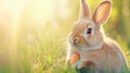 Adorable Bunny with Carrot in Sunlit Meadow Royalty Free Stock Photo