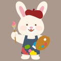 Adorable bunny holding a painting brush and a paint palette flat colored Royalty Free Stock Photo