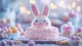 Adorable Bunny Shaped Easter Cake Nestled In Pink Frosting Royalty Free Stock Photo