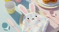 Adorable Bunny Themed Easter Table Setting with Pastel Colors Royalty Free Stock Photo