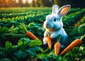 Adorable Bunny in a Vibrant Carrot Field